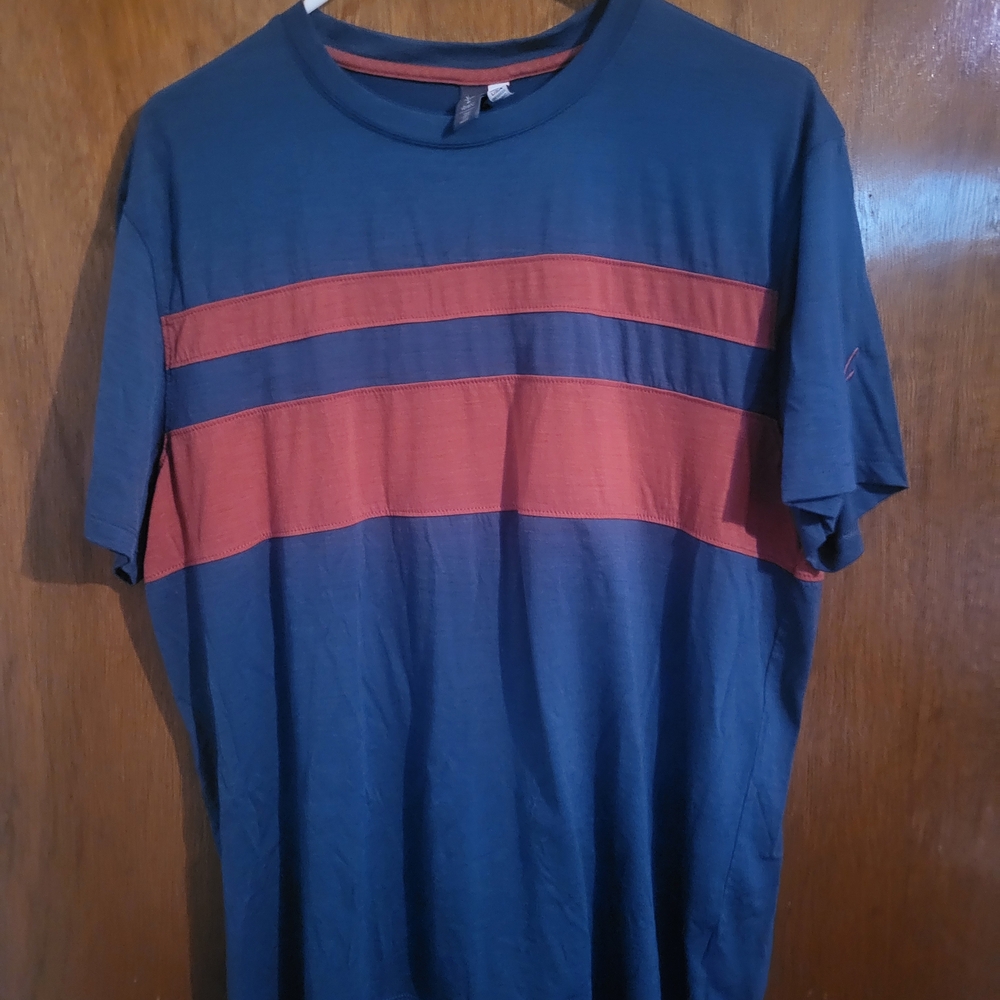Men's Blue and Red Striped Shirt. Merino Wool.